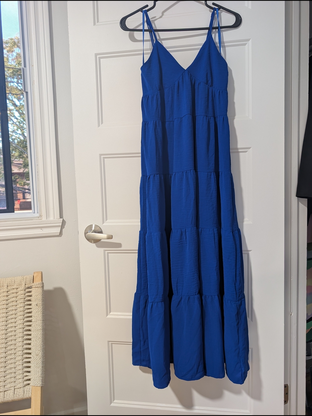 Sleeveless Royal Blue Tiered Maxi Dress with V-Neck